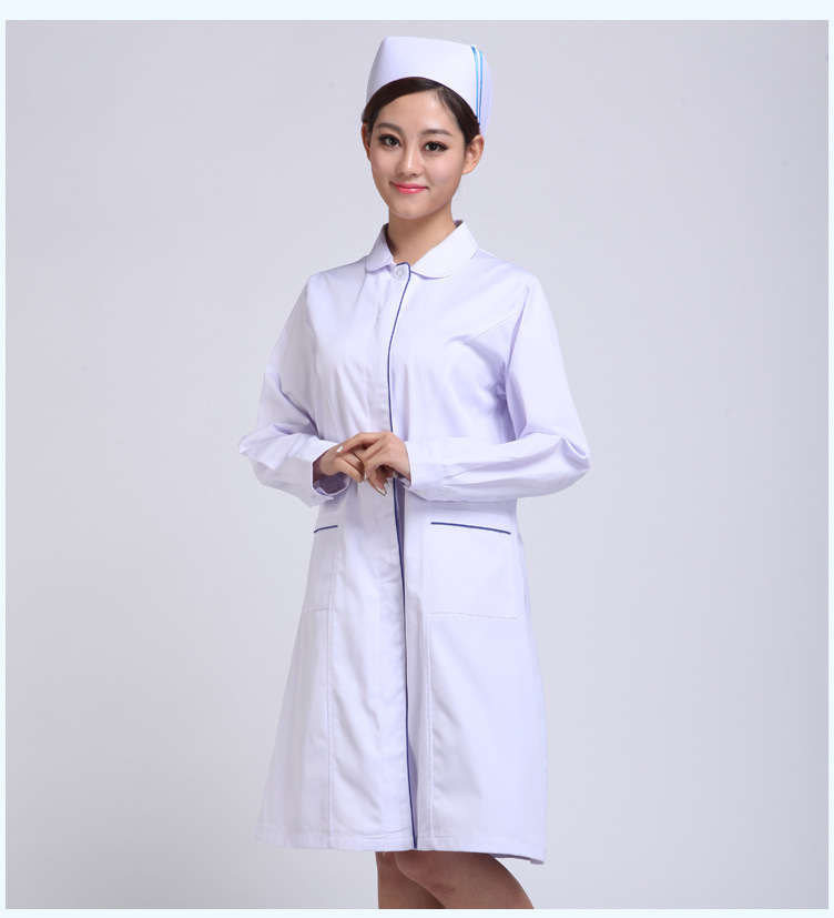 護士服冬裝娃娃領(lǐng)白色加藍邊 長(cháng)袖醫生服護士服白大褂